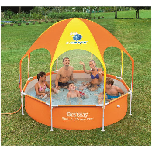 bestway piscina bestway fuori terra splash in shade rotonda con telaio portante cm 244x51h con doccetta e copertura cod 56432