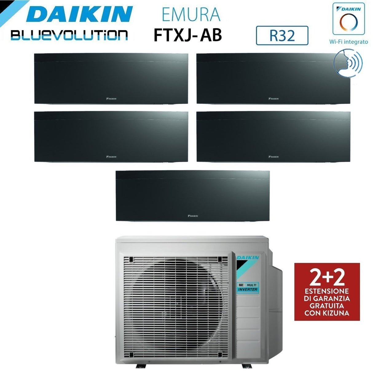 daikin climatizzatore condizionatore daikin bluevolution penta split inverter serie emura black iii 9991215 con 5mxm90n r 32 wi fi integrato 9000900090001200015000 colore nero garanzia italiana