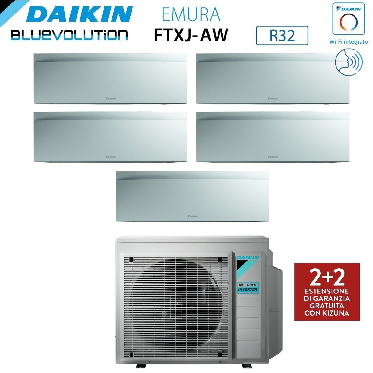 daikin climatizzatore condizionatore daikin bluevolution penta split inverter serie emura white iii 9991215 con 5mxm90n r 32 wi fi integrato 9000900090001200015000 colore bianco garanzia italiana