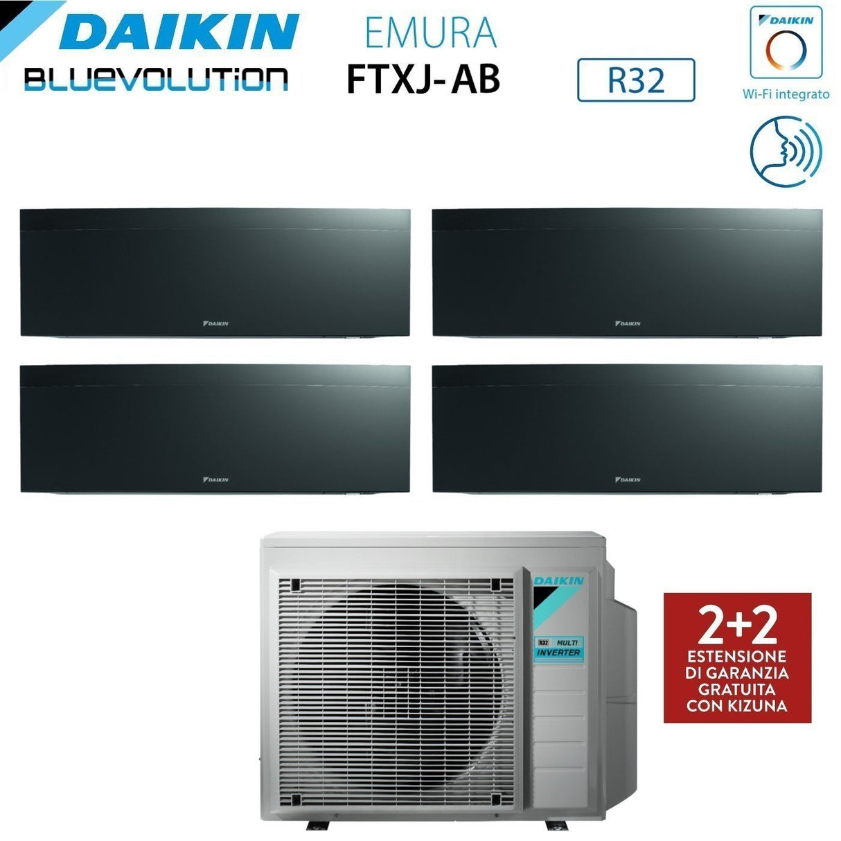 daikin climatizzatore condizionatore daikin bluevolution quadri split inverter serie emura black iii 991515 con 4mxm80n r 32 wi fi integrato 900090001500015000 colore nero garanzia italiana