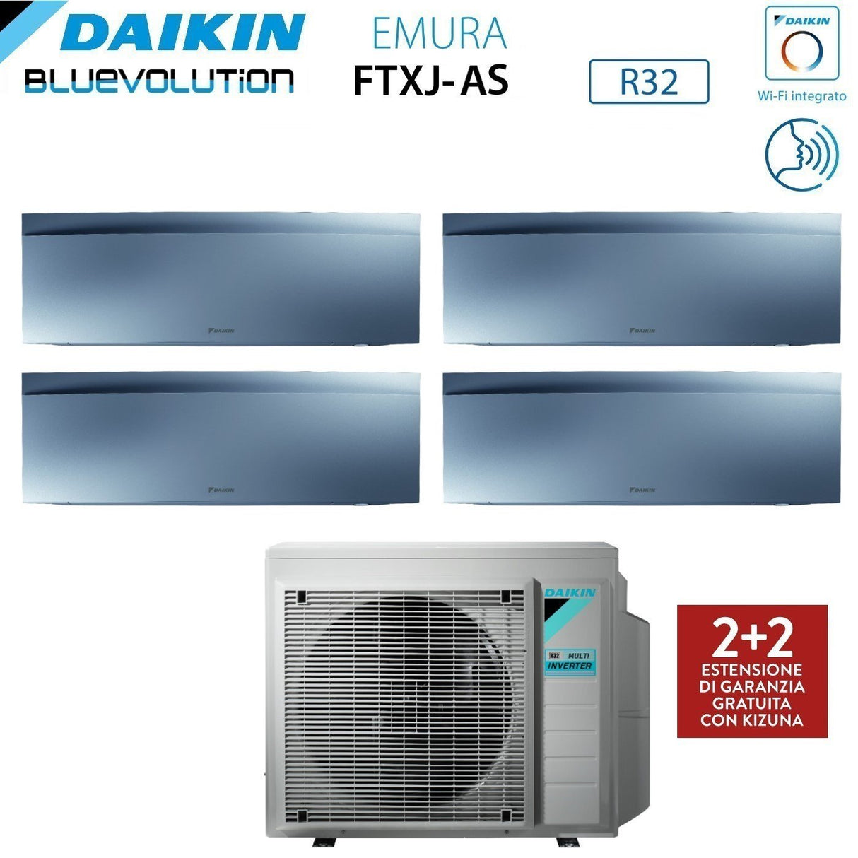 daikin climatizzatore condizionatore daikin bluevolution quadri split inverter serie emura silver iii 791518 con 4mxm80n r 32 wi fi integrato 700090001500018000 colore argento garanzia italiana