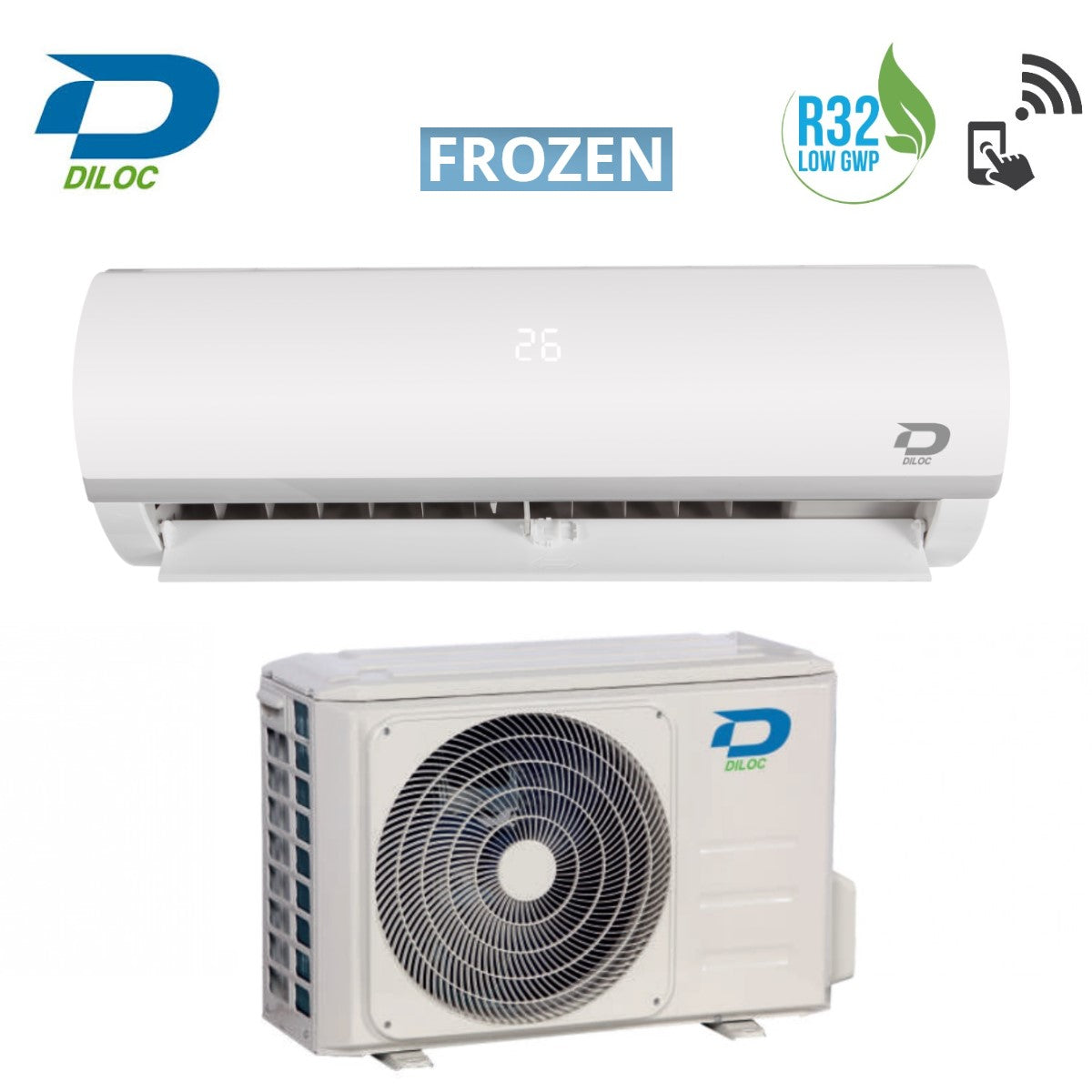 diloc climatizzatore condizionatore diloc inverter serie frozen 24000 btu d frozen124 r 32 wi fi optional classe a ean 8059657001641