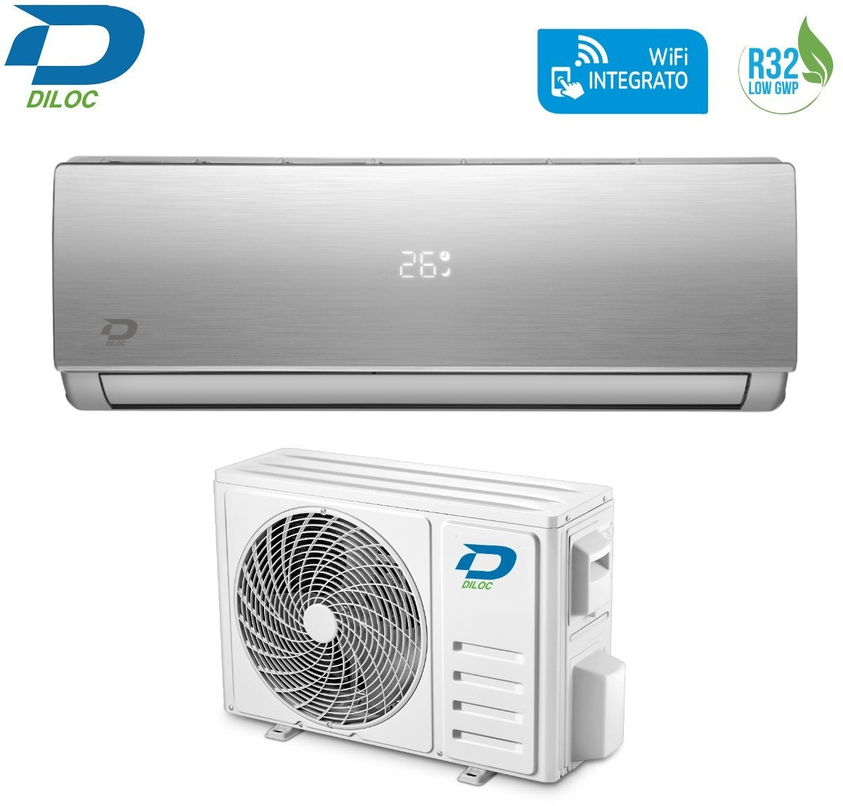 diloc climatizzatore condizionatore diloc inverter serie jessica silver 18000 btu d jessica 18000slv r 32 wi fi integrato argento classe aa