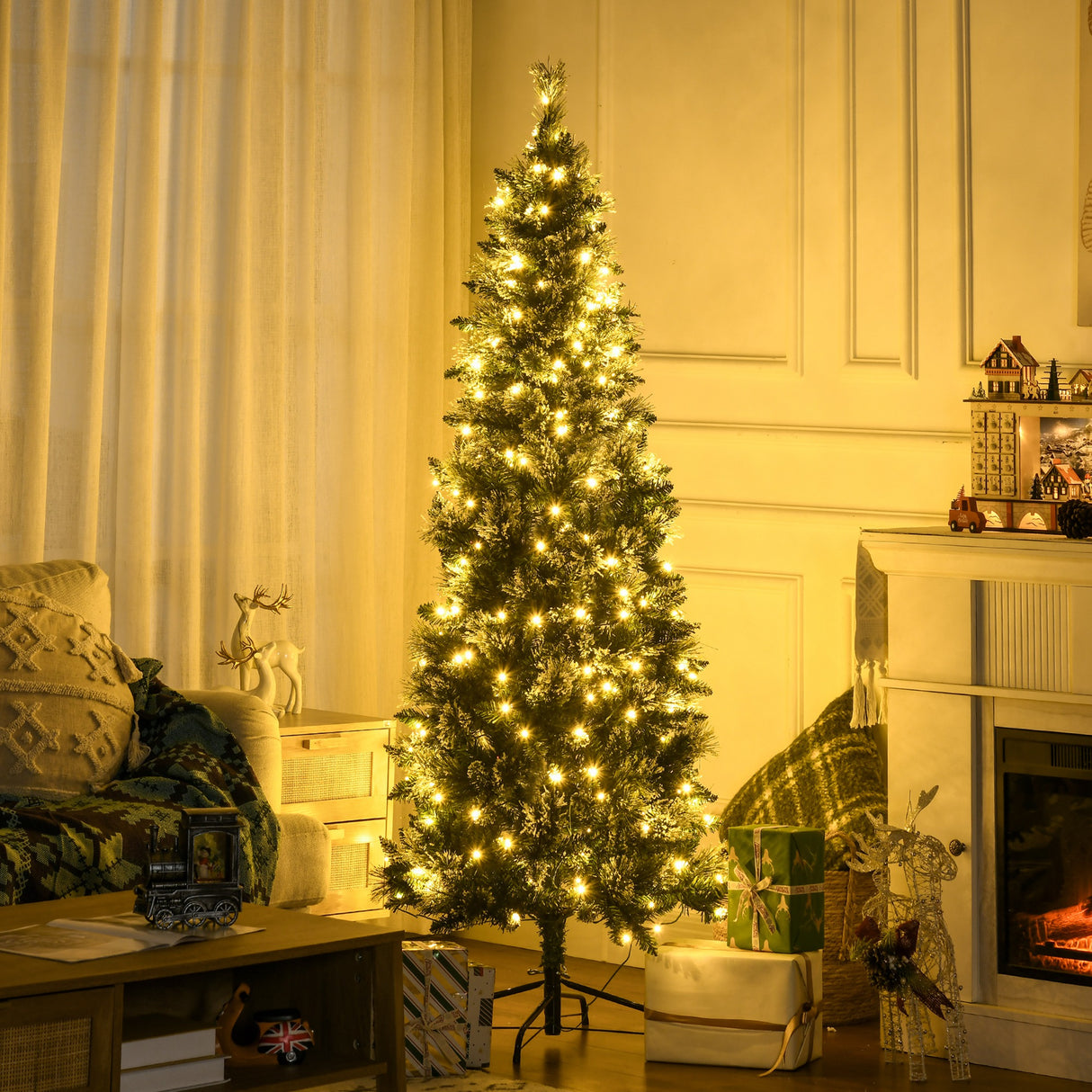 easycomfort easycomfort albero di natale 180cm innevato con 240 luci led e 618 rami con base in acciaio