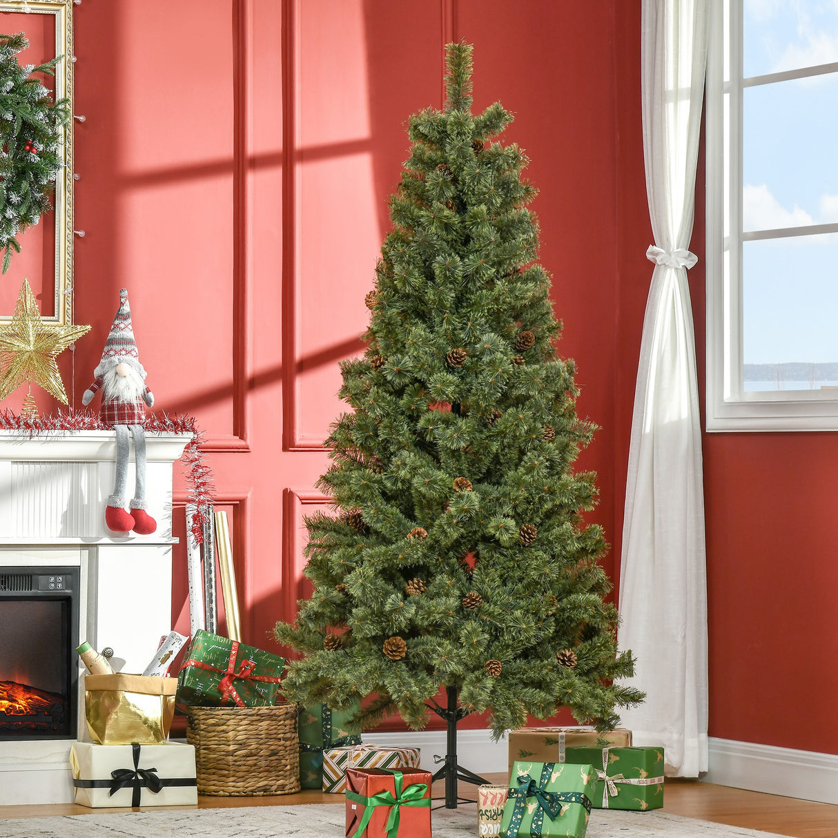 easycomfort easycomfort albero di natale da 180cm con pigne decorative base in metallo e 450 rami per interni verde