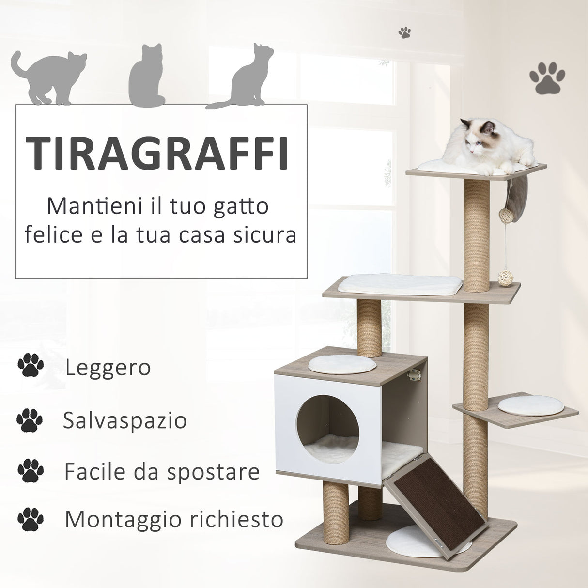 easycomfort easycomfort albero tiragraffi con cuccia in legno per gatti adulti fino a 4 5kg ean 8055776911496