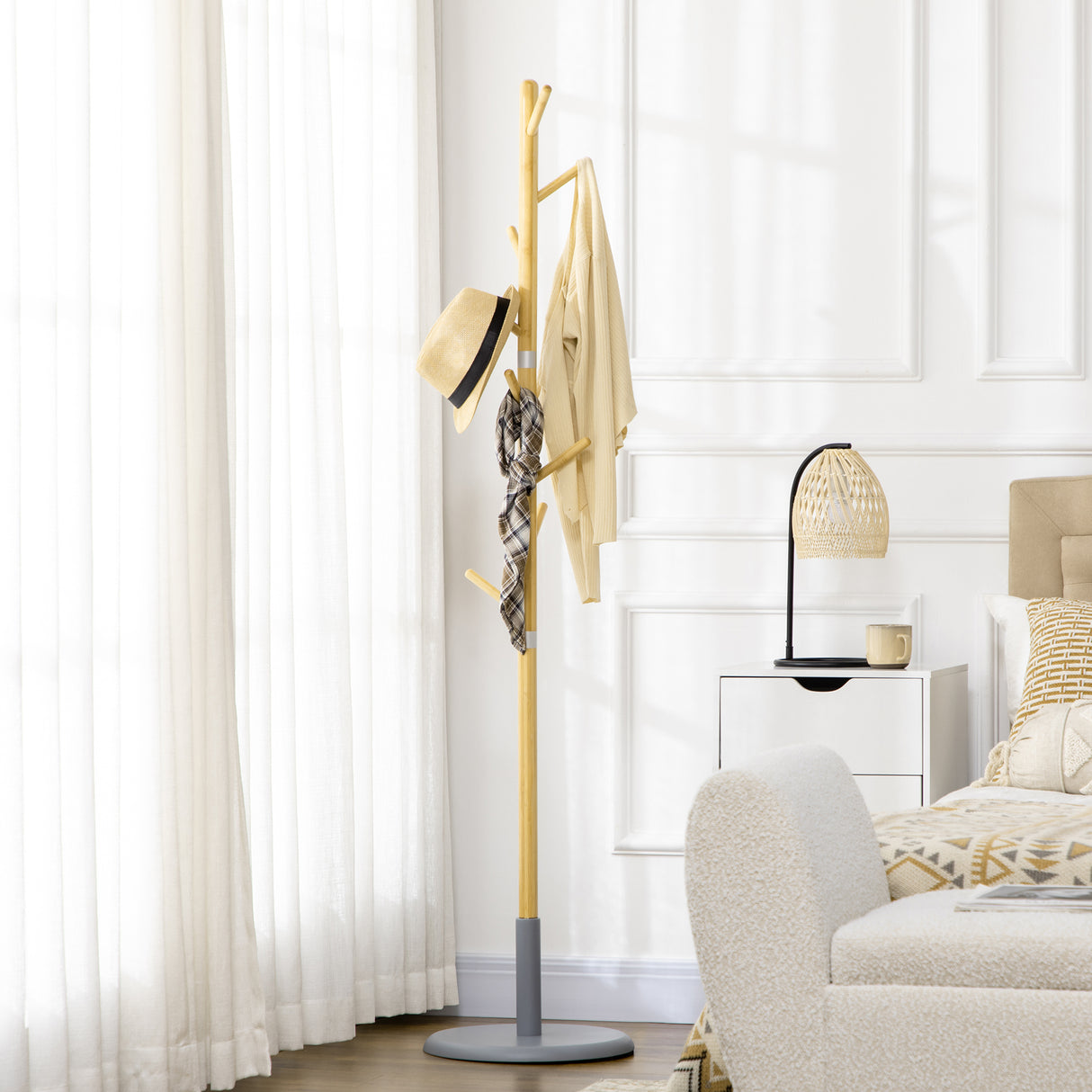 easycomfort easycomfort appendiabiti da terra per ingresso in mdf e bambu con 8 ganci e base rotonda in mdf 37 8x175 6 cm