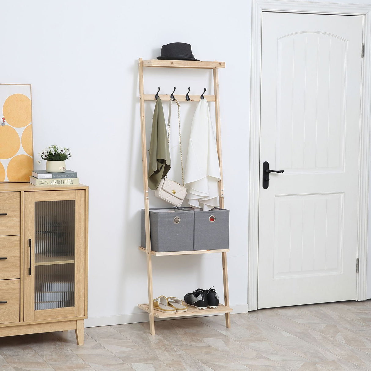 easycomfort easycomfort appendiabiti multifunzione per ingresso e camera da letto legno naturale