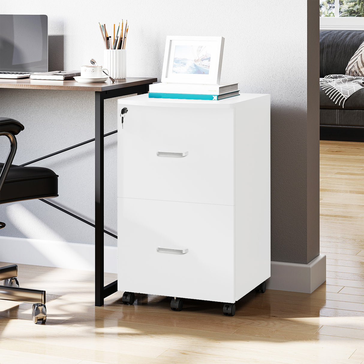 easycomfort easycomfort armadietto da ufficio con 2 cassetti e 5 ruote schedario in mdf e truciolato 43x45x72 cm bianco