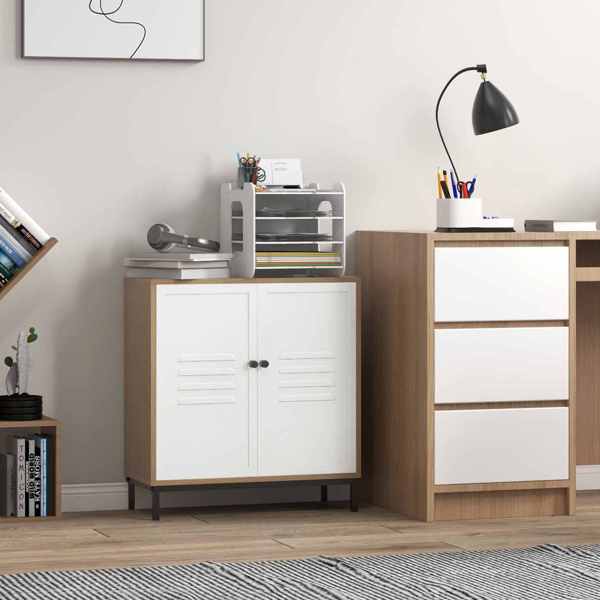 easycomfort easycomfort armadietto portadocumenti cassettiera da ufficio in legno e metallo bianco con 2 ante ripiano regolabile 62x30x67 5cm