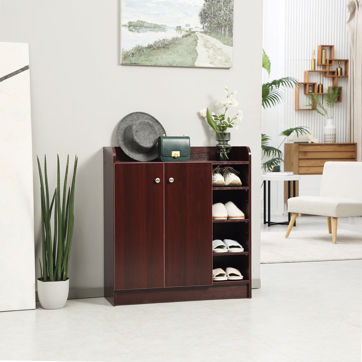 easycomfort easycomfort armadio scarpiera moderno e salvaspazio in legno per 12 paia con 4 ripiani aperti 83x30x90 cm color caffe