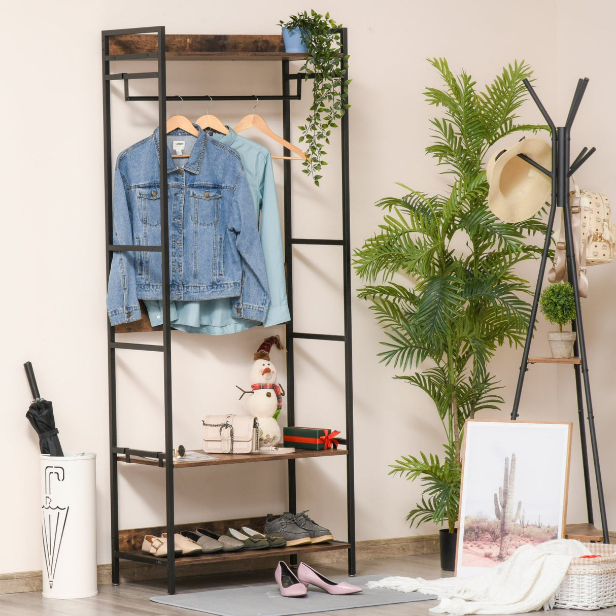 easycomfort easycomfort attaccapanni a muro con scarpiera e mensole stile industriale 80x40x200cm ean 8054144136806