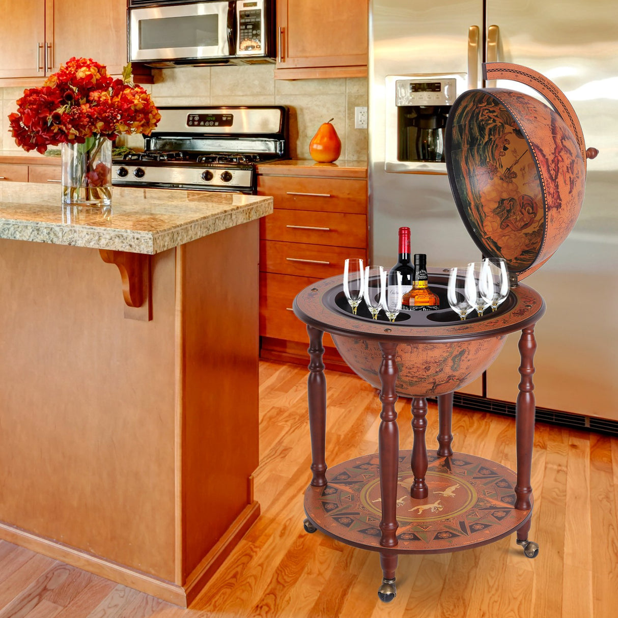 easycomfort easycomfort bar mappamondo portabottiglie e porta liquori minibar da casa in legno con ruote