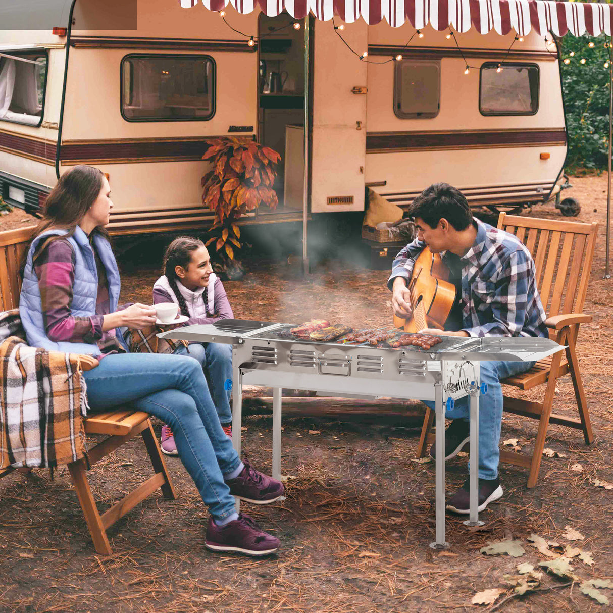 easycomfort easycomfort barbecue a carbone in acciaio altezza regolabile e mensole laterali griglie e piastra 120x31x60 70cm