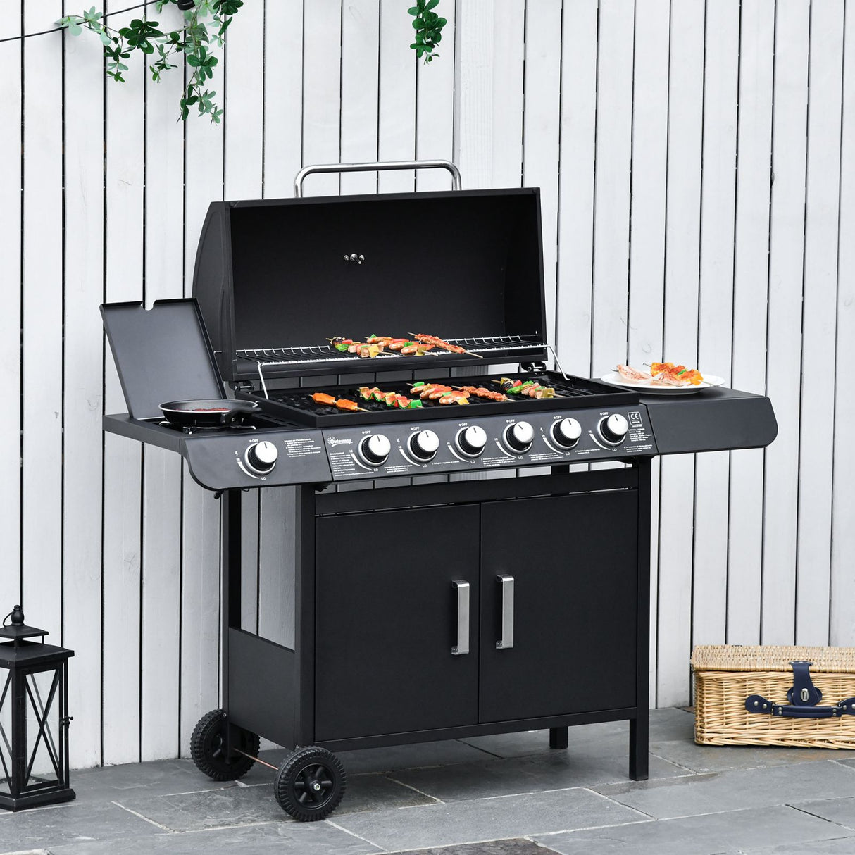 easycomfort easycomfort barbecue a gas con coperchio e fornello laterale termometro mensola e 2 ruote 135x50x100cm nero ean 8055776912486