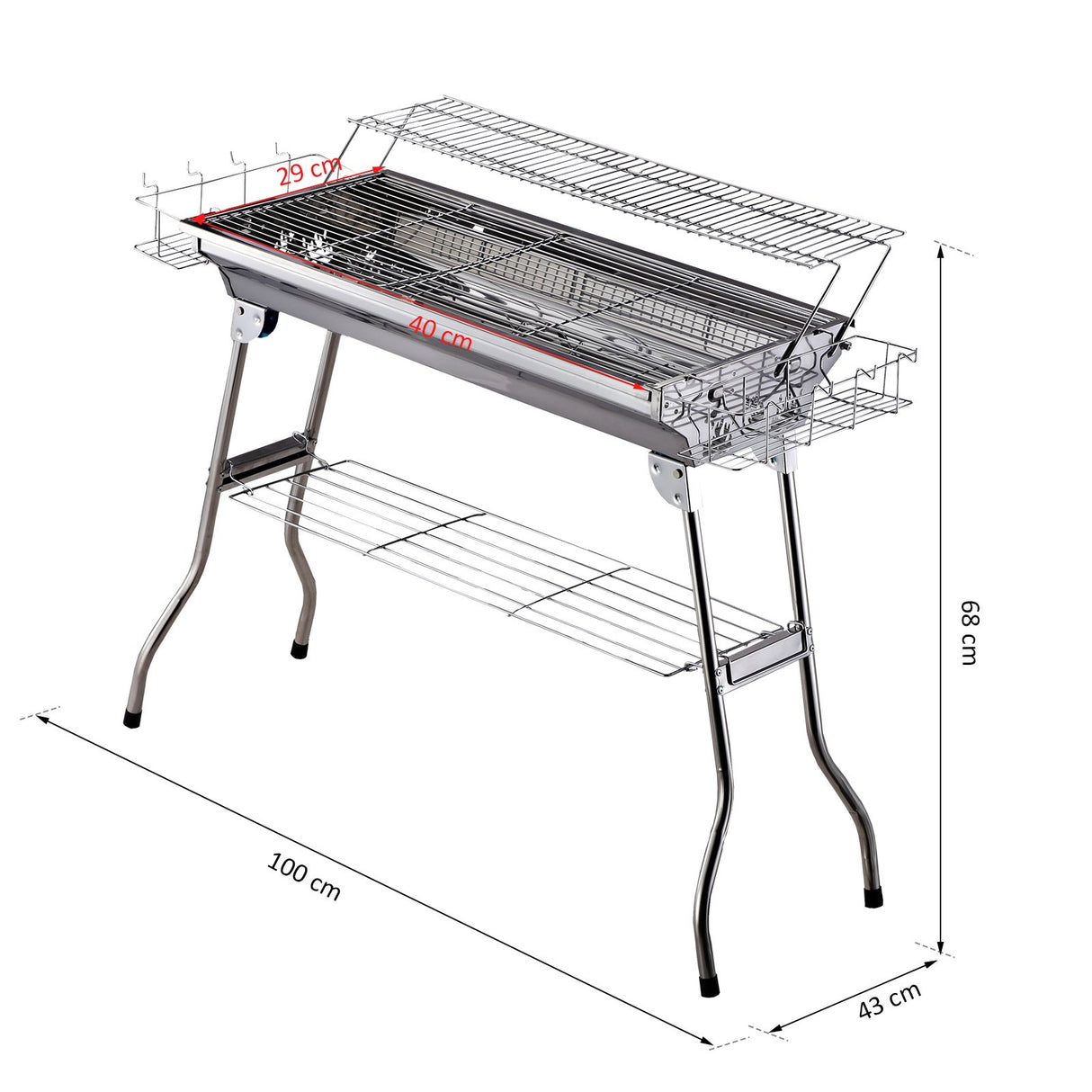 easycomfort easycomfort barbecue acciaio inox gambe pieghevoli 2 griglie 100 x 43 x 68 cm ean 8054144135465