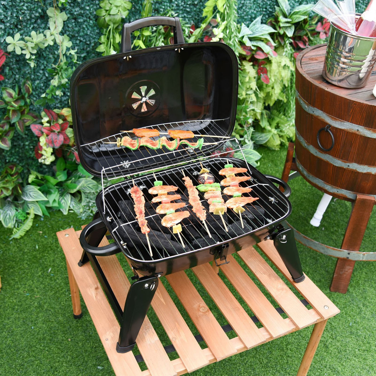 easycomfort easycomfort barbecue bbq grill da tavolo a carbonella portatile pieghevole ferro nero 59x43x36 cm ean 8054111843485