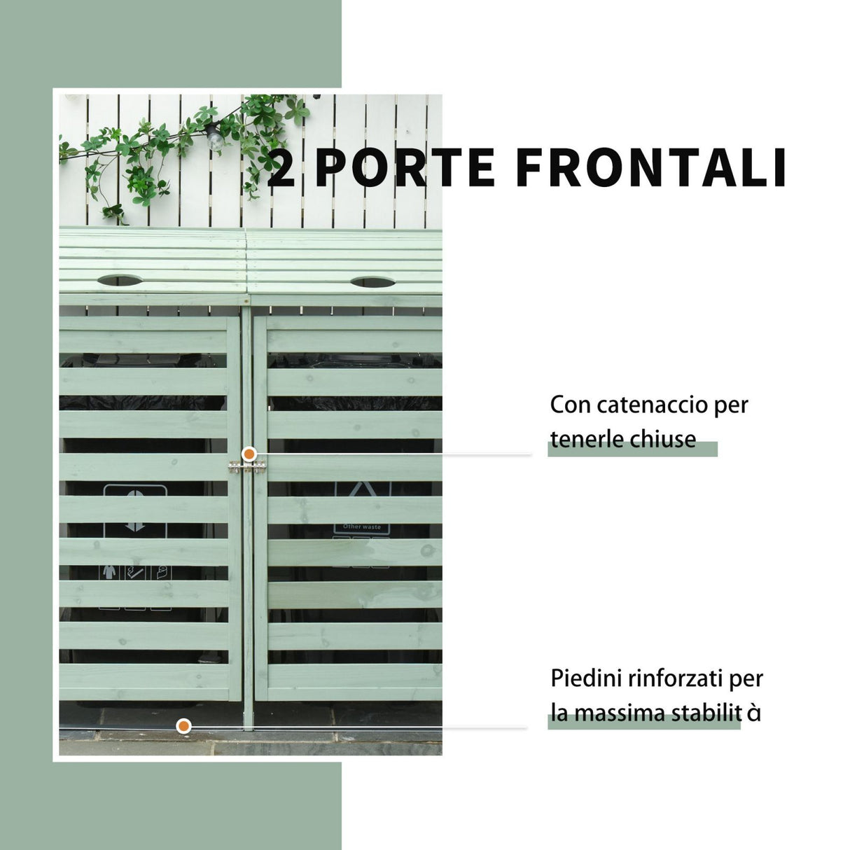 easycomfort easycomfort box copri bidoni spazzatura da esterno 240l porte e coperchio apribili in legno di abete 131x85x125cm verde chiaro ean 8055776913049