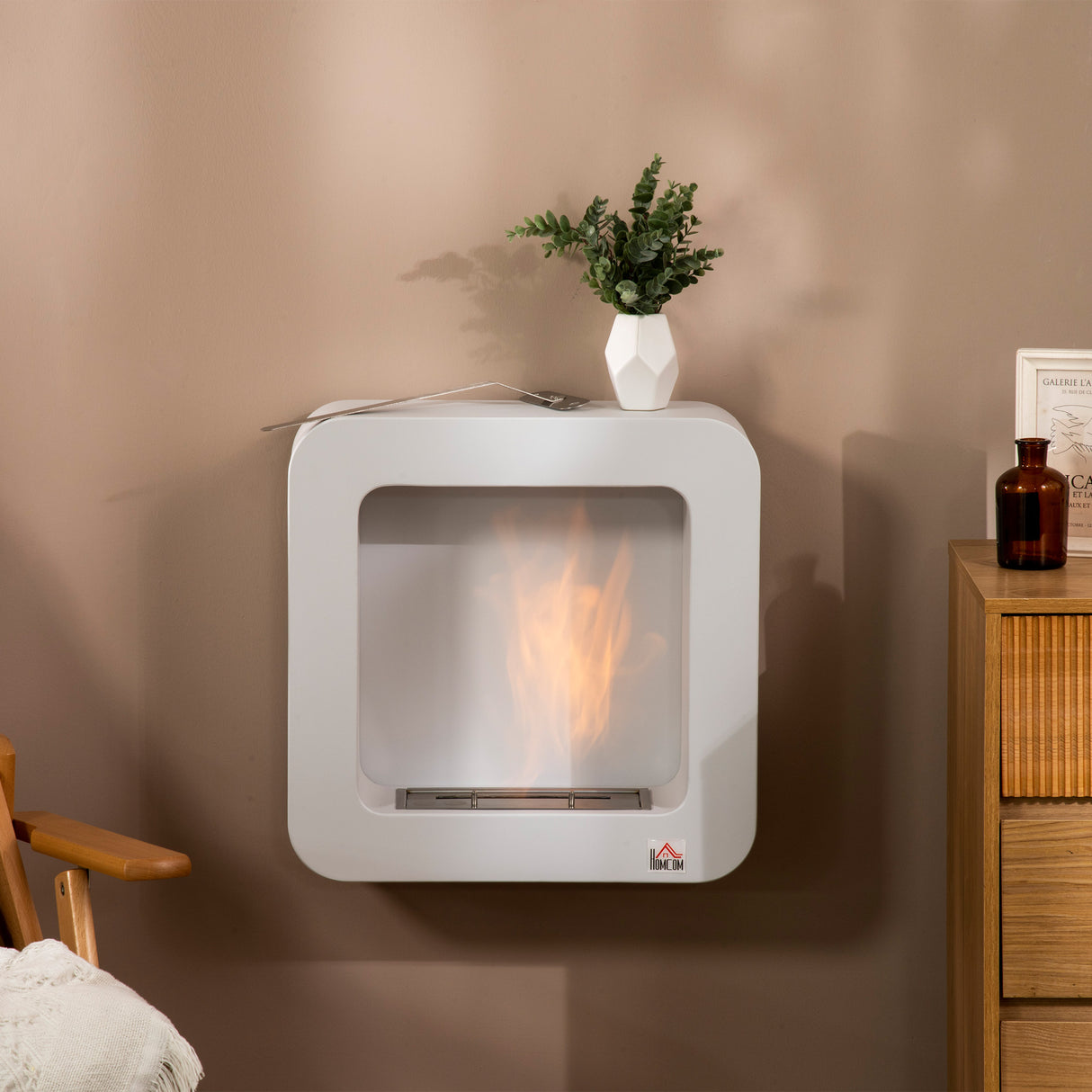 easycomfort easycomfort camino bioetanolo a parete in metallo da 2 5h di combustione con serbatoio 1 5l e copertura 20m 48x18x48 cm bianco