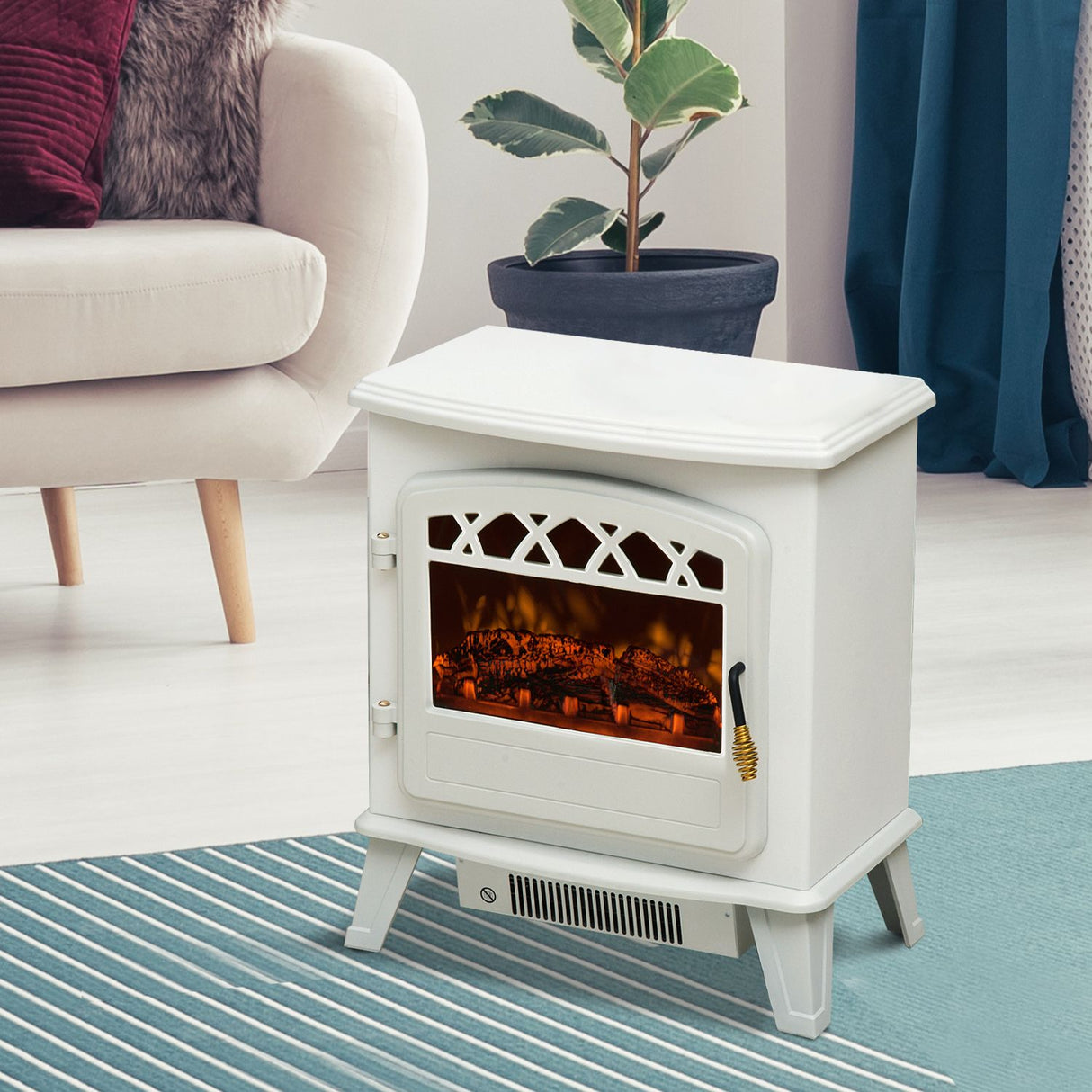 easycomfort easycomfort camino elettrico da terra con effetto fiamma regolabile 1800w bianco 51x31x56cm ean 8054144138107