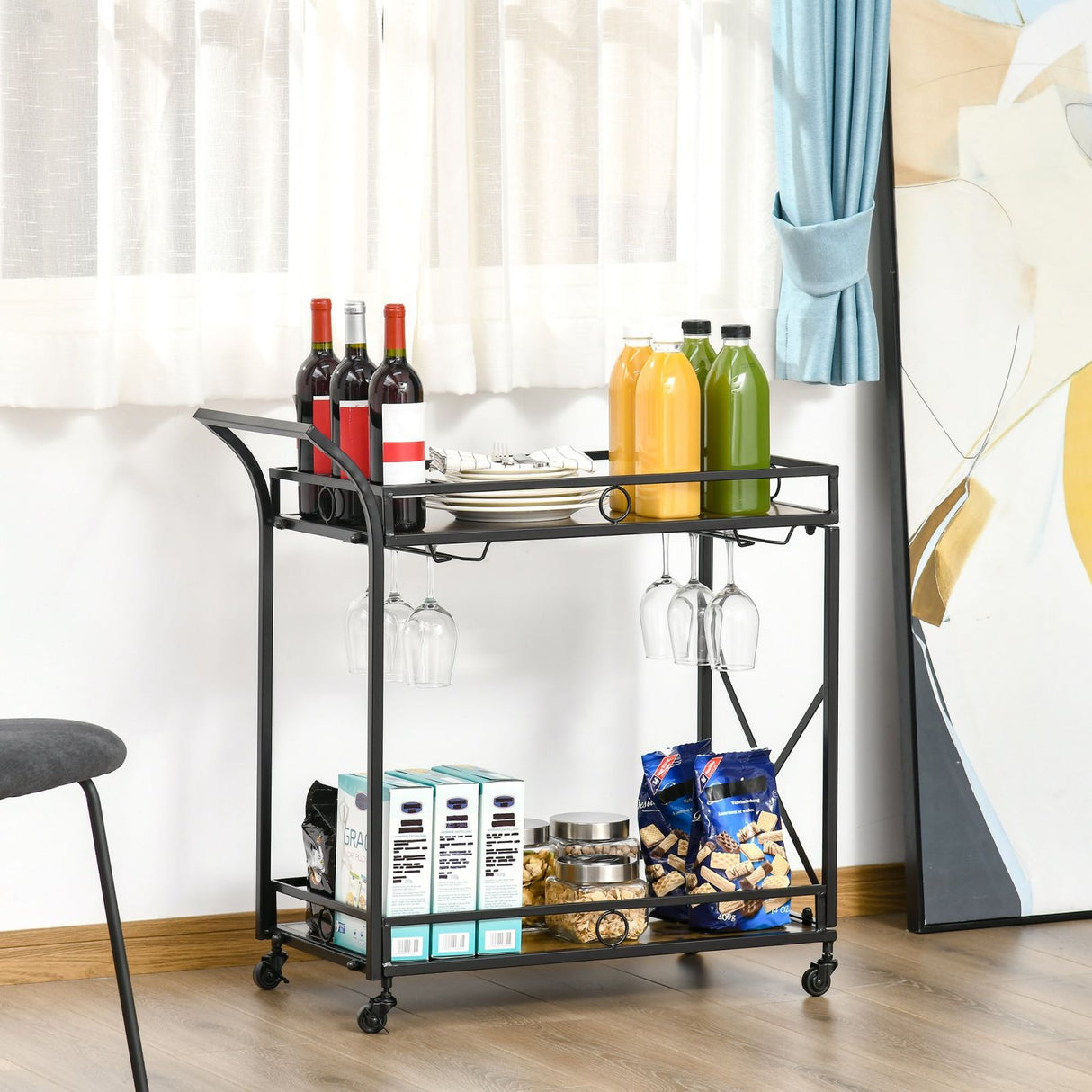 easycomfort easycomfort carrello da cucina 2 ripiani in stile industriale 4 ruote girevoli e maniglia 79 5x38x80cm marrone rustico
