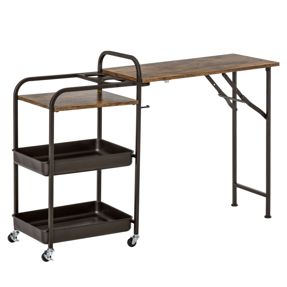 easycomfort easycomfort carrello da cucina con ripiano pieghevole e ruote marrone