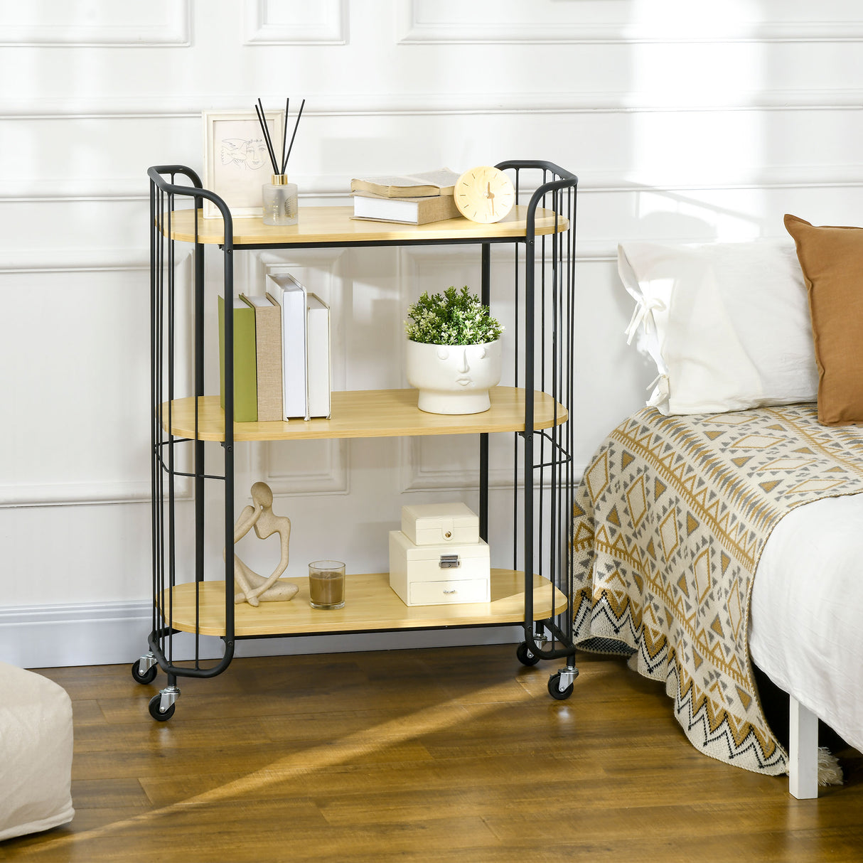 easycomfort easycomfort carrello da cucina multiuso a 3 livelli in truciolato e acciaio con maniglia e 4 ruote 79x38x95 cm