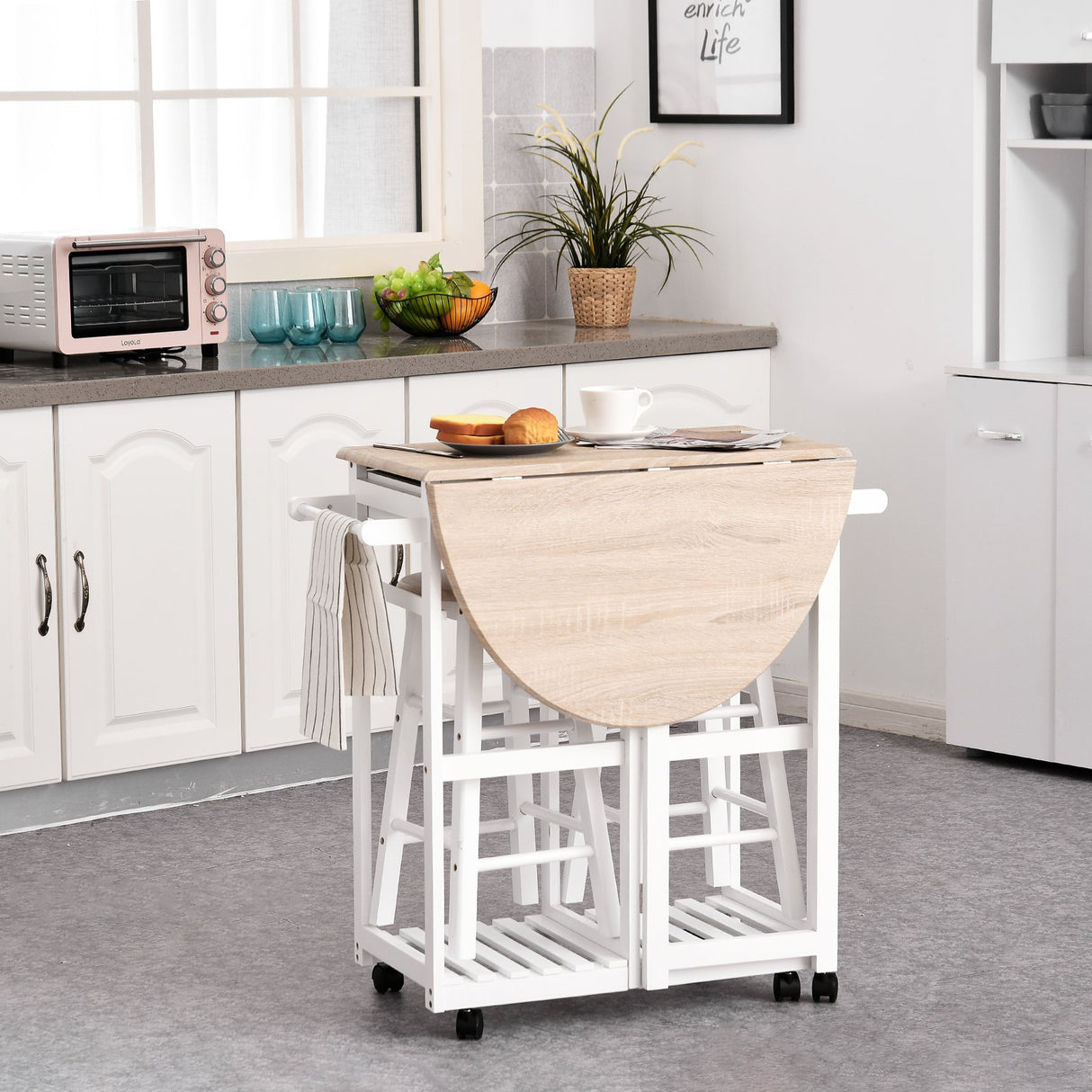 easycomfort easycomfort carrello da cucina pieghevole con 2 sgabelli in legno mdf bianco ean 8054144138947