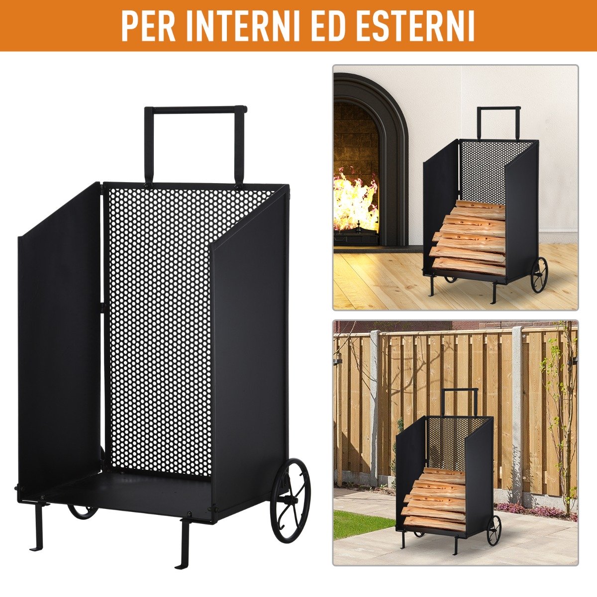 easycomfort easycomfort carrello portalegna in ferro nero con 2 ruote per interni o esterni ean 8054111845465