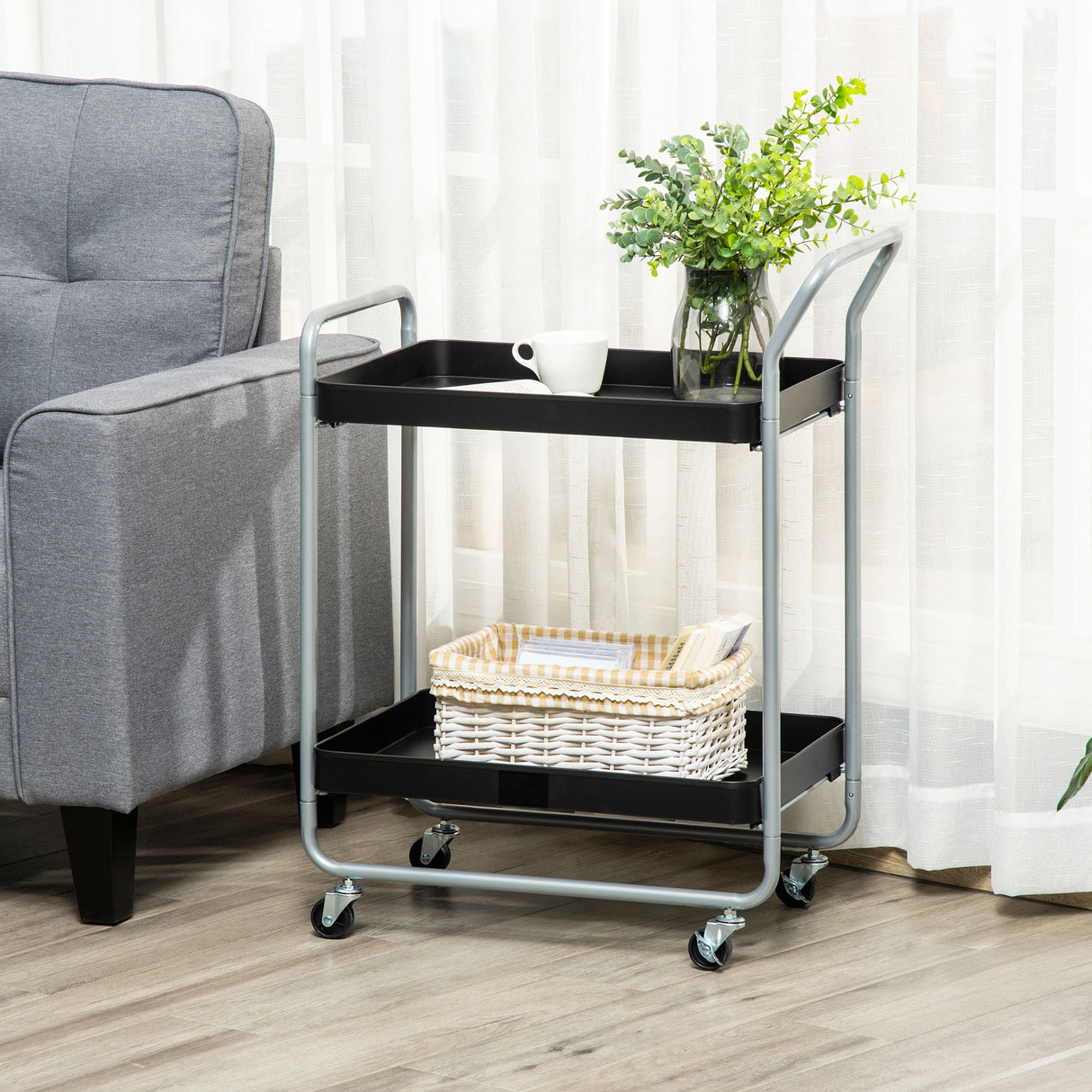easycomfort easycomfort carrello portavivande a 2 livelli con maniglie e ruote girevoli in metallo 63x40 4x83 5 cm