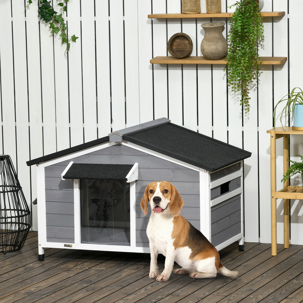 easycomfort easycomfort casetta per cani in legno con design rialzato tenda protettiva e 2 finestre 109x79x72 cm