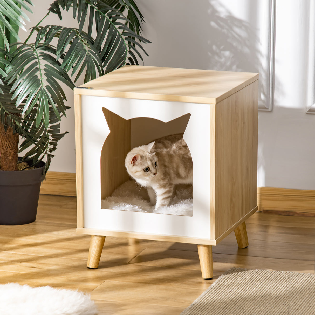 easycomfort easycomfort casetta per gatti 2 in 1 e tavolino cuscino lavabile e gambe in legno 40x40x50cm