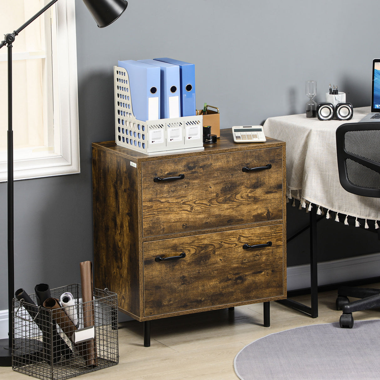 easycomfort easycomfort cassettiera a 2 cassetti in truciolato marrone con gambe in metallo per camera da letto studio e soggiorno 65x40x75 cm