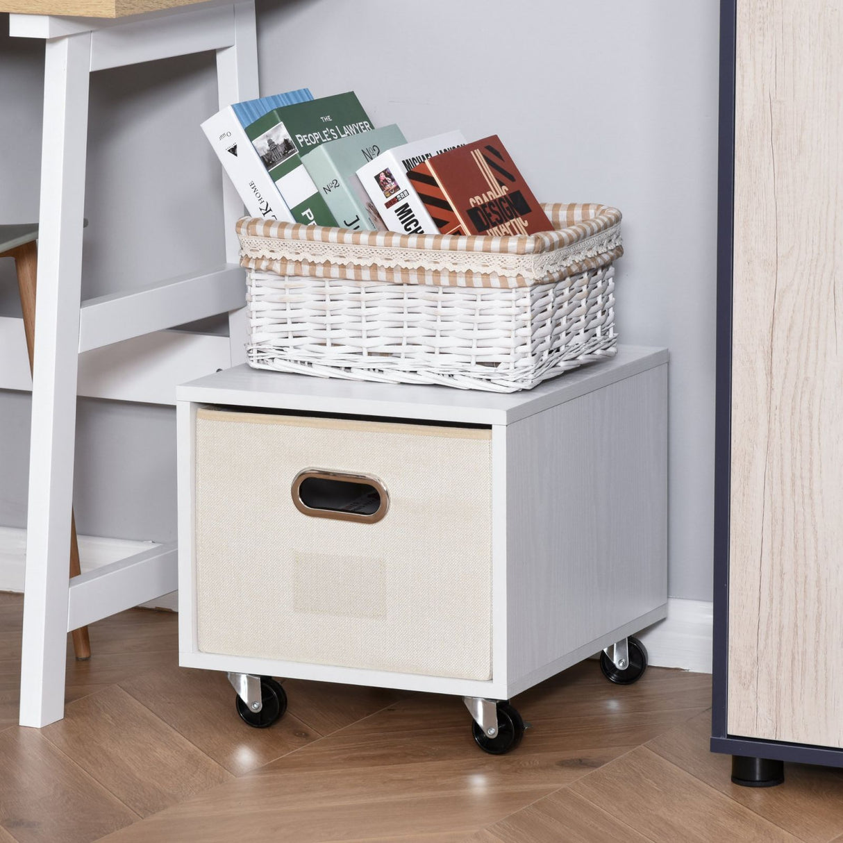 easycomfort easycomfort cassettiera in legno con ruote e cassetto estraibile in tessuto bianco ean 8054111841337