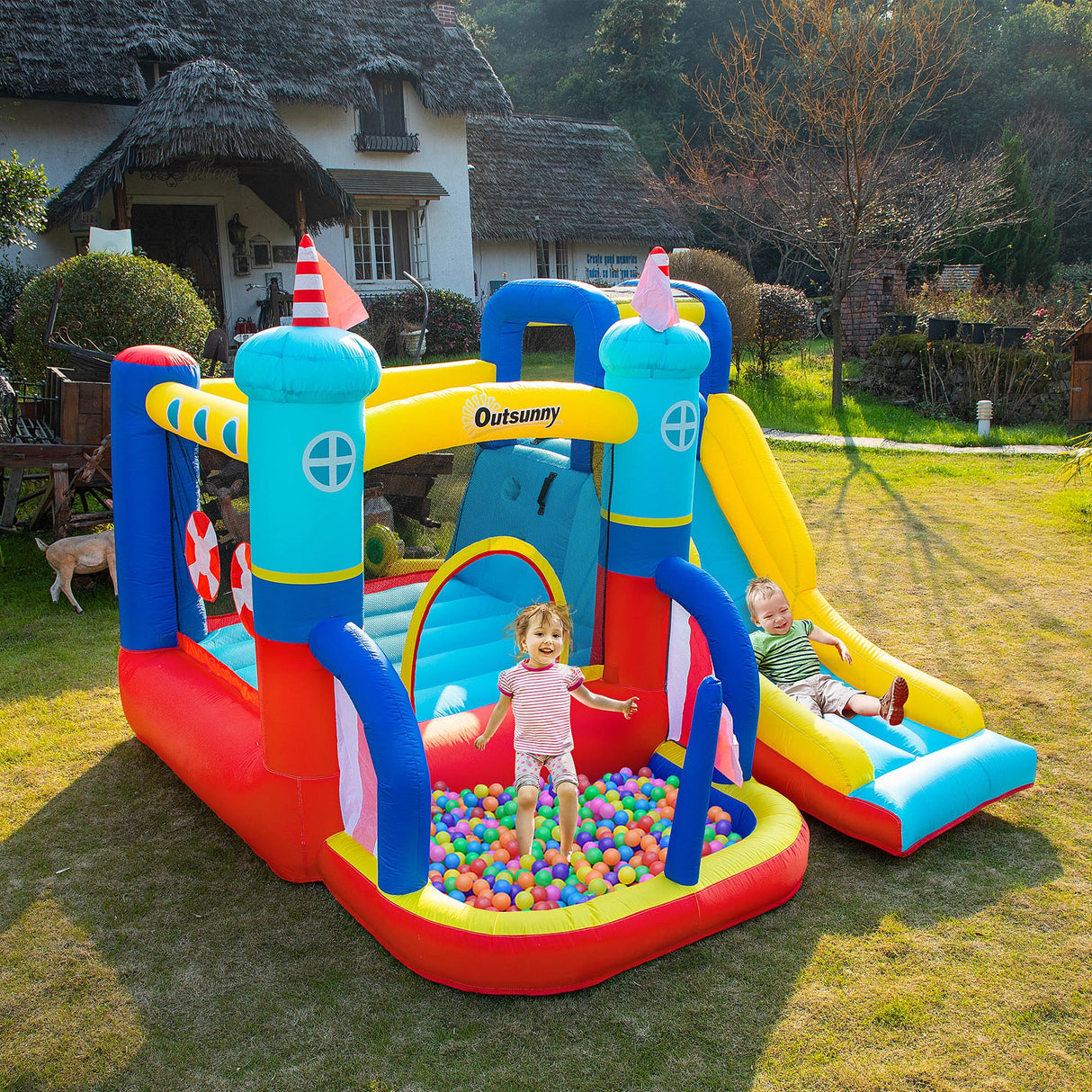 easycomfort easycomfort castello gonfiabile 4 in 1 bimbi 3 8 anni scivolo e piscina 265x260x200cm