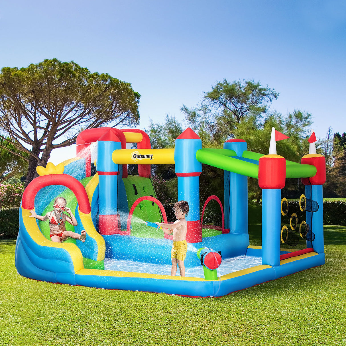 easycomfort easycomfort castello gonfiabile per bambini con scivolo trampolino e piscina 390x300x197cm