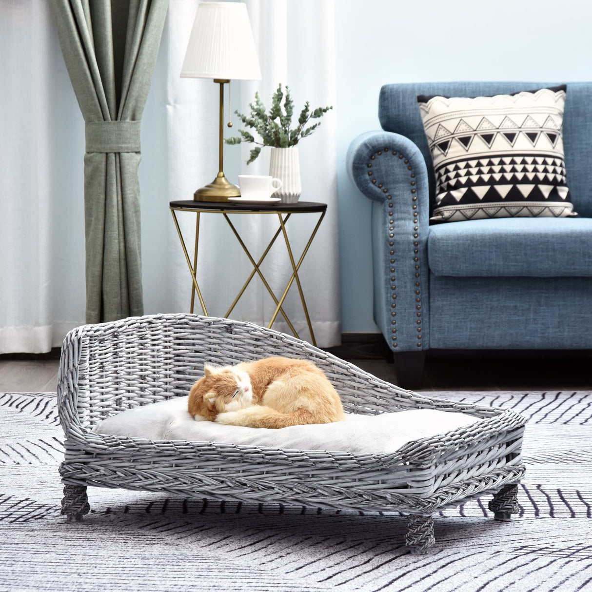 easycomfort easycomfort chaise longue cuccia per animali domestici in vimini con cuscino grigio ean 8054111845397