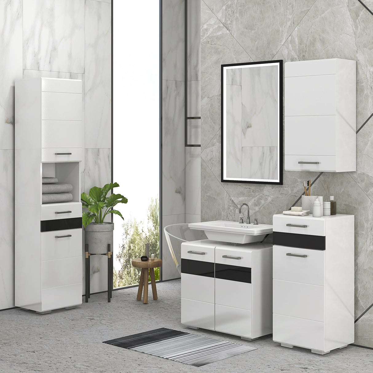 easycomfort easycomfort colonna bagno in mdf con ripiano aperto cassetto e armadietto chiuso 37x32 5x170 cm bianco