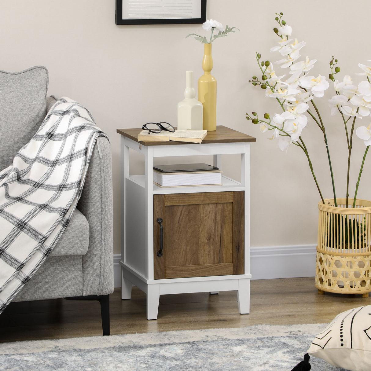 easycomfort easycomfort comodino con armadietto e ripiano in truciolato dallo stile rustico 38 5x35x59 7cm bianco