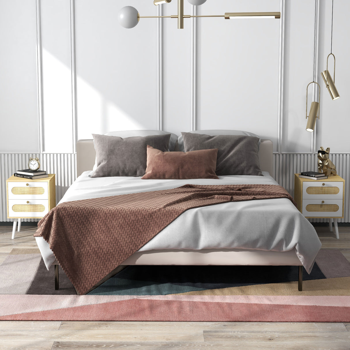 easycomfort easycomfort comodino con cassetti set 2 pezzi in truciolato e mdf in stile boho 40x40x55 cm rovere e bianco