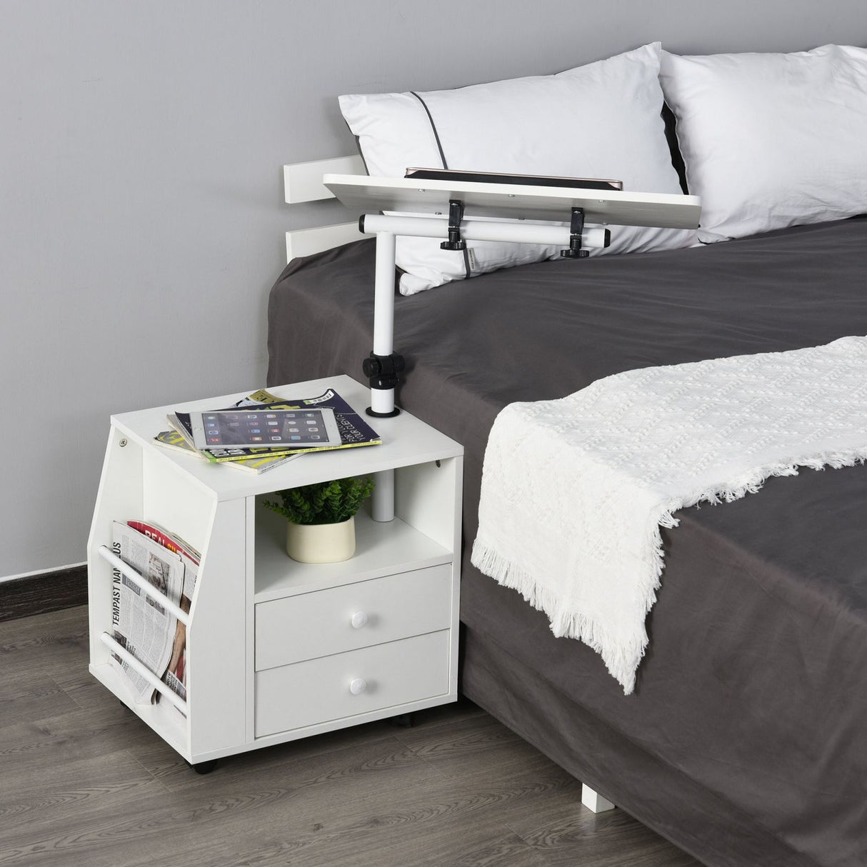 easycomfort easycomfort comodino regolabile in altezza con piano girevole e 2 cassetti bianco ean 8055776910833