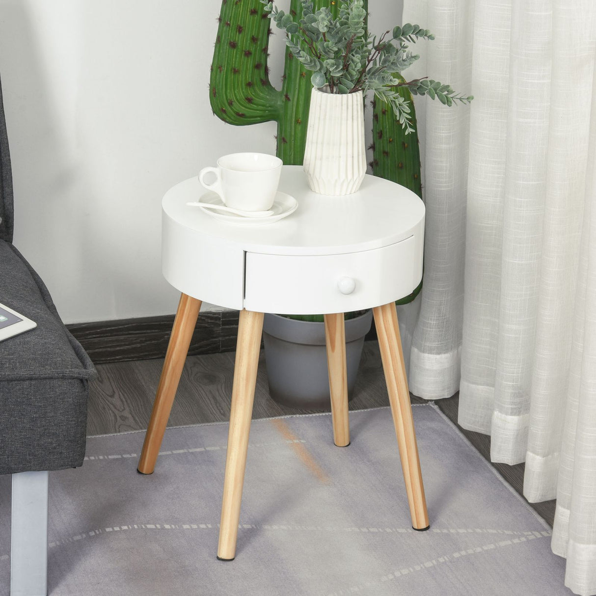 easycomfort easycomfort comodino rotondo e salvaspazio in legno bianco con 1 cassetto 38x46 7cm ean 8054111849166