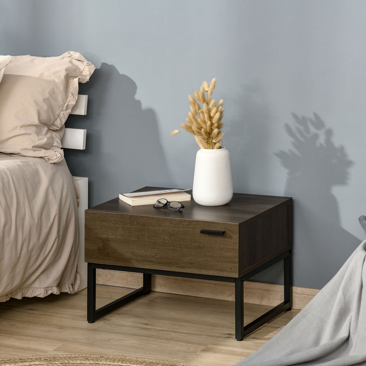 easycomfort easycomfort comodino stile industriale con cassetto tavolino da salotto in legno e acciaio 53x41 5x37cm grigio