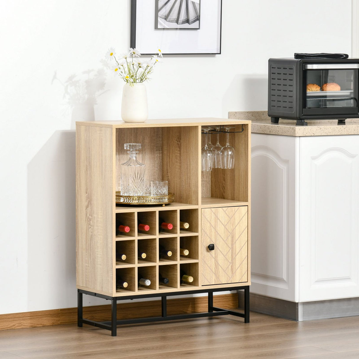 easycomfort easycomfort credenza con scomparto portabottiglie e portabicchieri base in metallo rovere