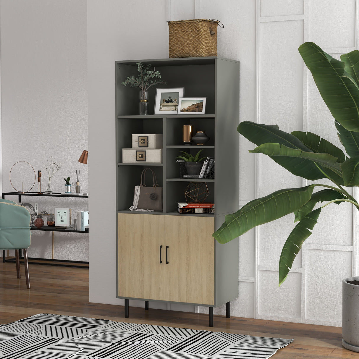 easycomfort easycomfort credenza da cucina in truciolato e metallo con 6 ripiani aperti e armadietto a 2 livelli 76x40x179 cm