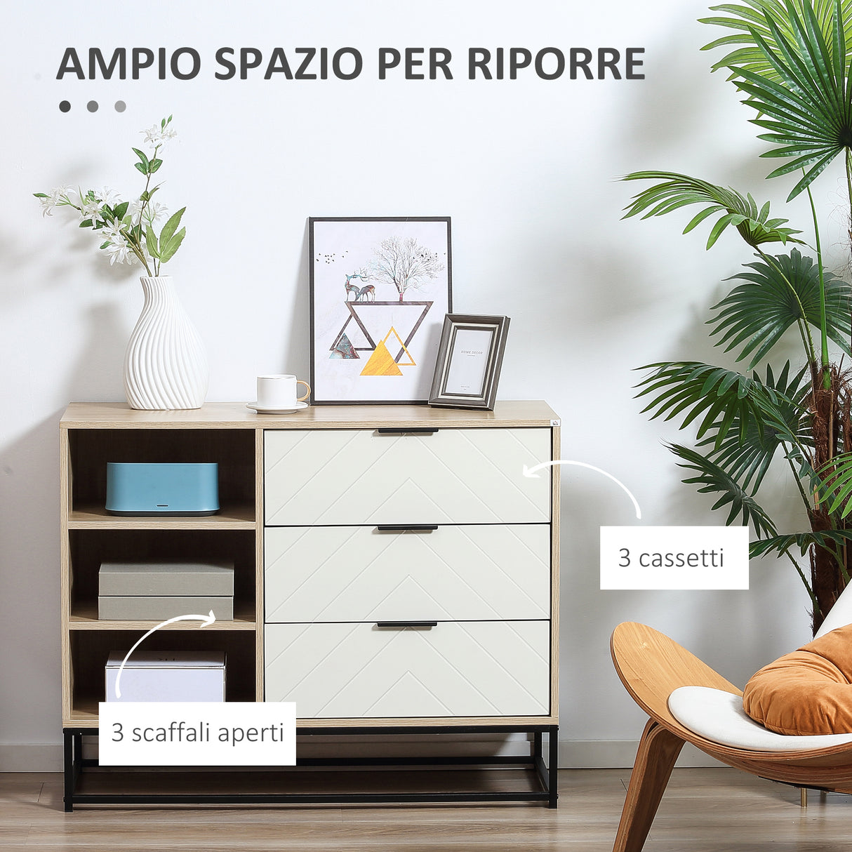 easycomfort easycomfort credenza moderna a base rialzata con 3 cassetti e 3 ripiani aperti in mdf truciolato e acciaio 100x40x79 5 cm