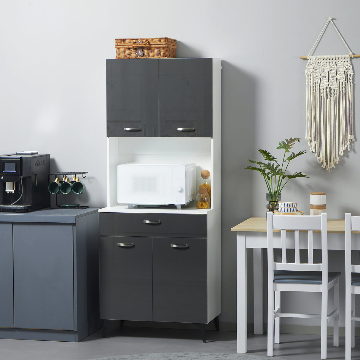 easycomfort easycomfort credenza moderna con 2 armadietti e cassetto piano per microonde e mensole 70x42x177cm