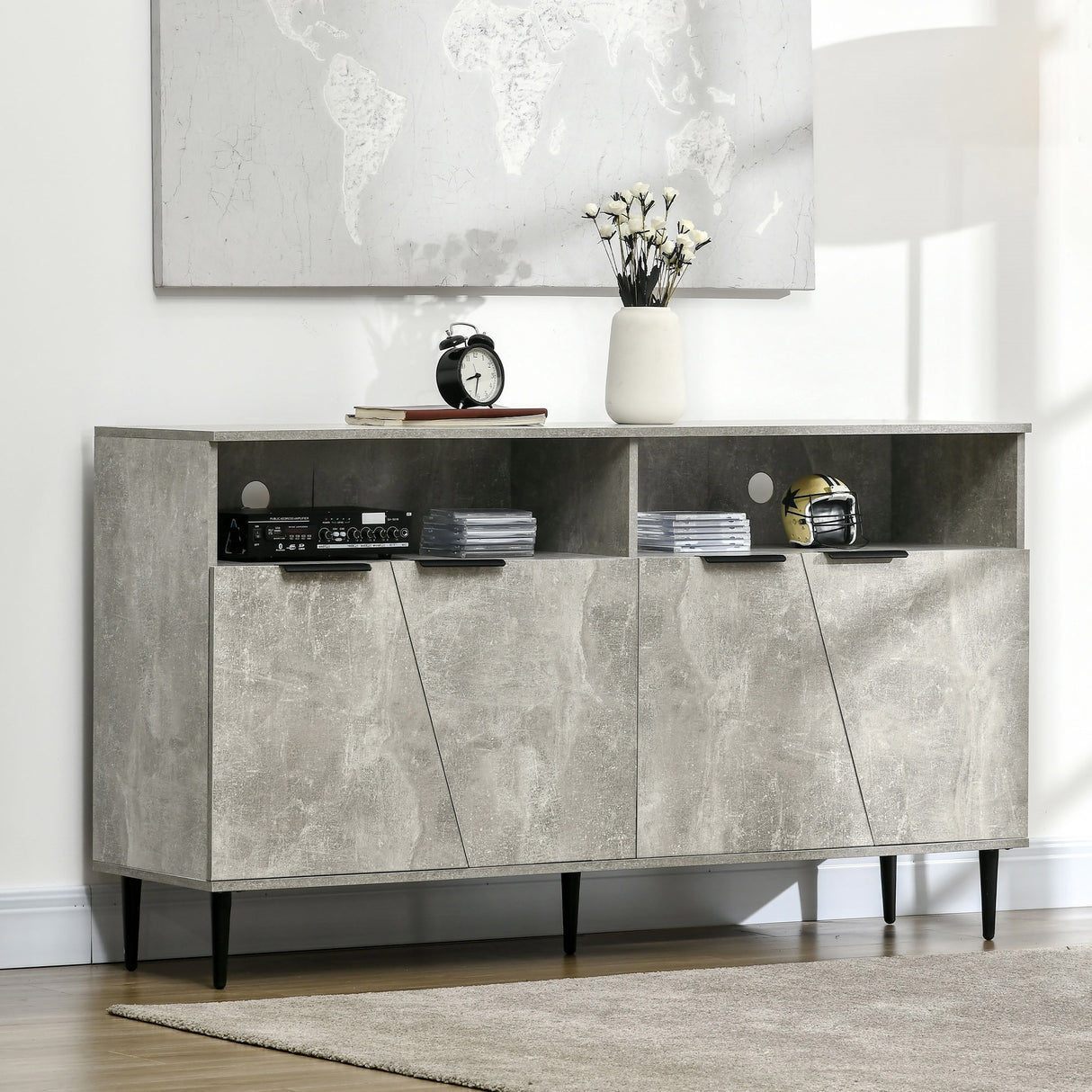 easycomfort easycomfort credenza moderna con armadietti a 2 ante e mensole regolabili 147x40x83cm effetto marmo grigio