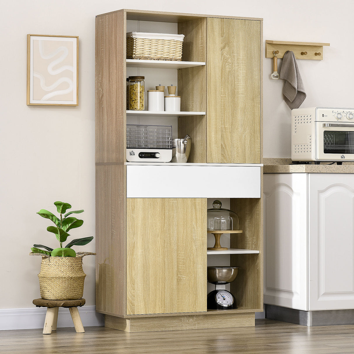easycomfort easycomfort credenza moderna in legno con cassetto e armadietti 89x39 6x180cm legno e bianco