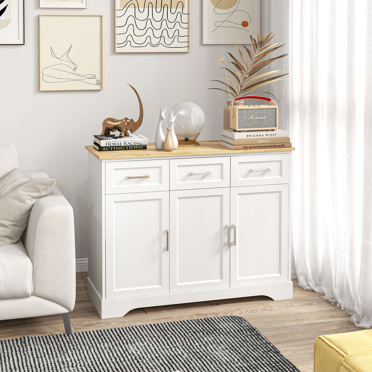 easycomfort easycomfort credenza moderna in mdf e truciolato con ripiano regolabile 3 cassetti e 3 ante 101x39x82 cm bianco